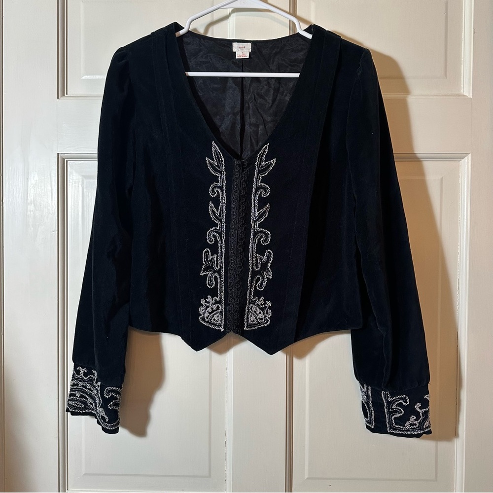 Vintage Black Embroidered Jacket, Anthropologie snak brand 2000s